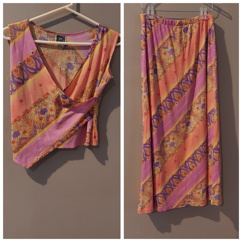 Yes Fashions Vintage 90s y2k Two Piece Maxi Tank Floral Skirt Set Large - Picture 1 of 8